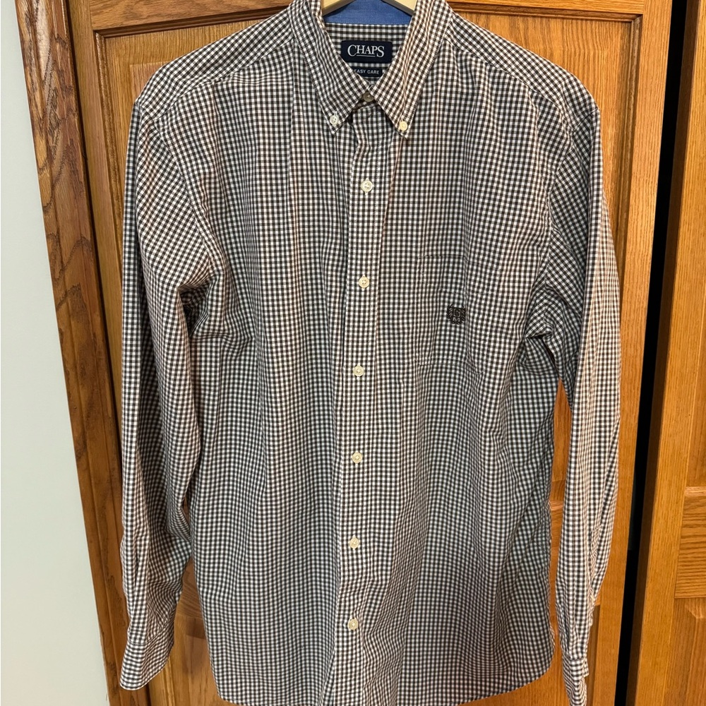 Chaps Men’s Brown and White Gingham Button-Down Shirt